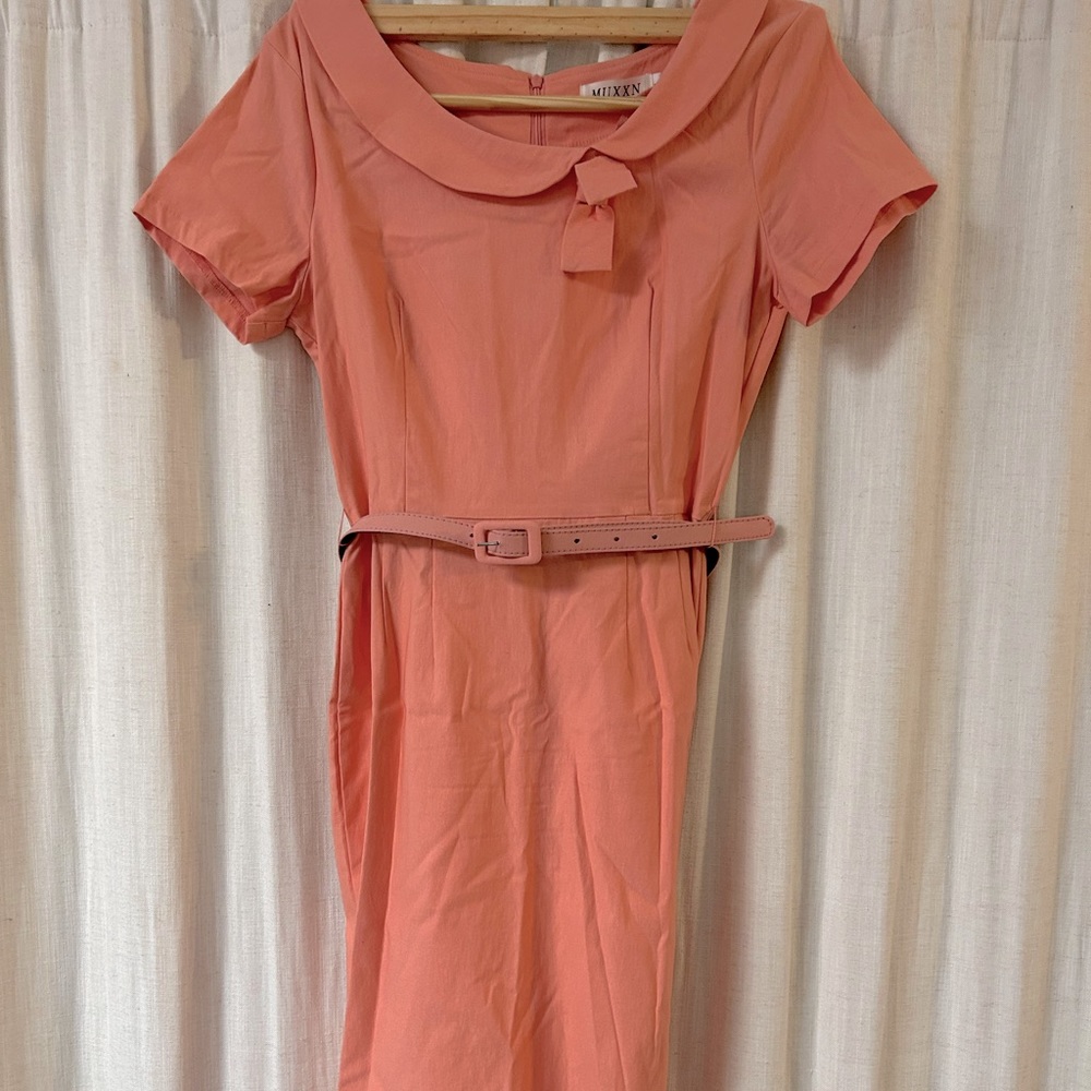 Apricot 1950s style bodycon pencil skirt dress